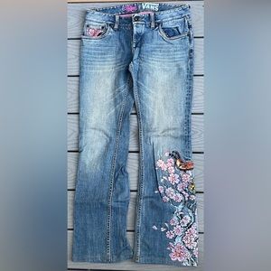 RARE!!! Kim Saigh Tattoo Art 2009 Collab Embroidered Women's VANS Jeans size 7